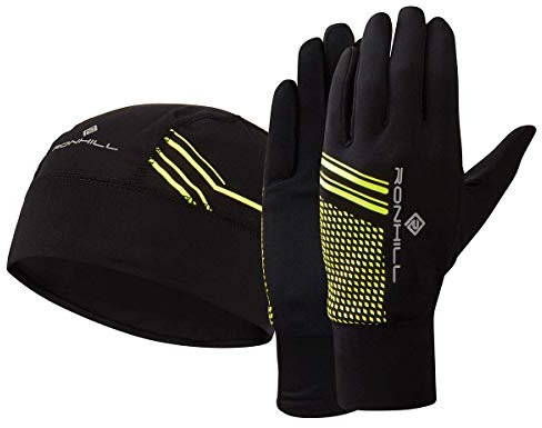Ronhill Mütze und Handschuh Set, Unisex, Beanie and Glove Set, Schwarz/Fluo Gelb, M-L