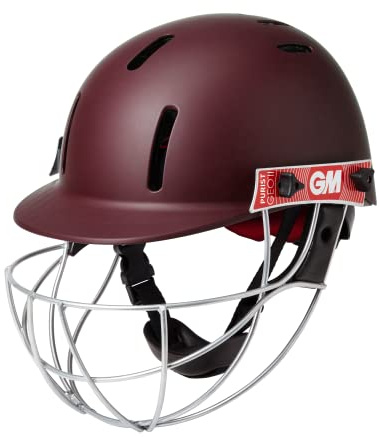 Gunn & Moore GM Purist GEO II Cricket Batting Helmet, BSI Approved, Geodesic Ultra-Strong Grille, Maroon, Junior 540 - 590 mm