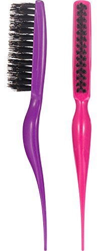 Frienda 2 Pieces Teasing Hair Brush Boar Bristle Brush Comb for Women Salon Boar Nylon Bristle Beauty Styling Slick Back Backcombing Tool(Fuchsia and Purple)