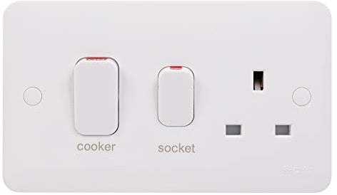 Schneider Electric Lisse White Moulded - Switched Cooker Control Unit with Single Power Socket, Double Pole, 45A, GGBL4001S, White