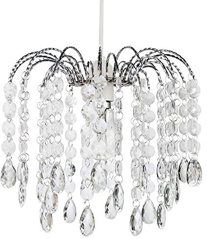 Contemporary Waterfall Designed Pendant Light Shade with Transparent Acrylic Droplets and Beads - Chrome Plated Metal Frame by Happy Homewares