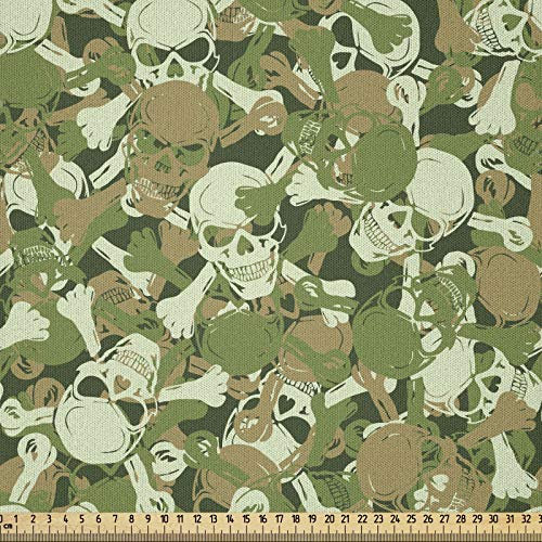 ABAKUHAUS Schädel Stoff als Meterware, Flüchtiger Spuk Tarnung, Microfaser Multi Zweck Dekostoff für Kunsthandwerke, 3M (230x300cm), Hellgrün Hellbraun Grün