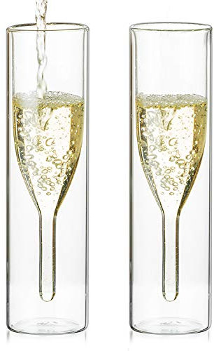 Sziqiqi Massive Doppelwandige Champagnerglas Kristallgläser, Classics Tulip Goblet Stemless Clear Glass Cups, Mundgeblasene Toastgläser für Catering, Hochzeiten, Partys, Bars, Familientreffen (2)