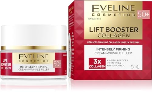 Eveline Cosmetics Lift Booster Kollagen Straffende Faltenauffüllcreme 50+ - Nährende Anti-Aging Feuchtigkeitscreme mit Dreifachkollagen, Vitamin Cg & Peptiden für reife Haut