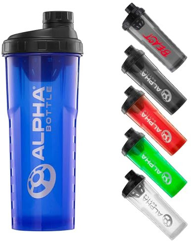 Alpha Designs | 1l Protein Shaker Bottle 1000ml Protein Shake Mixer | Leakproof Screw Cap | Blue