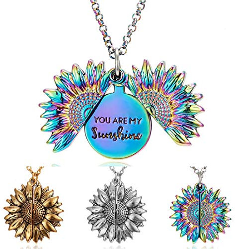 You are My Sunshine Necklace Sunflower Open Locket 14K Gold Plated Necklace Pendant Gifts for Women Girls (Colorful)