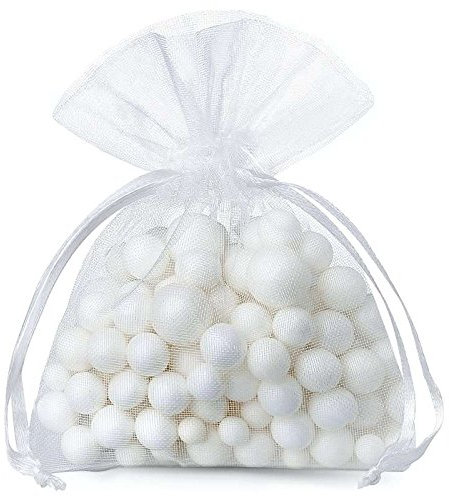 SAKETOS Organzasäckchen 25 Stück Geschenkbeutel Organzasäckchen bunt Schmuckbeutel Verschiedene Größen mit Kordel Hochzeit Geschenk Stoffsäckchen Gastgeschenke I 5 x 7 cm - Weiß
