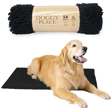 My Doggy Place Mikrofaser-Hundematte für schlammige Pfoten, 91,4 x 66 cm, Schwarz – saugfähige und schnell trocknende Hundepfoten-Reinigungsmatte, waschmaschinen- und trocknergeeignet, rutschfeste