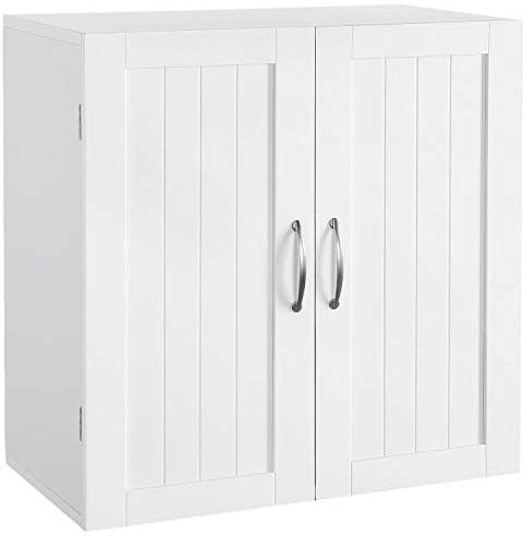 Yaheetech Armadietto Bagno Sospeso da Parete Armadio Mobiletto Bianco con 2 Ante e Ripiano Regolabile 60 x 30 x 60 cm Mobile da Cucina Camera da Letto Lavatrice