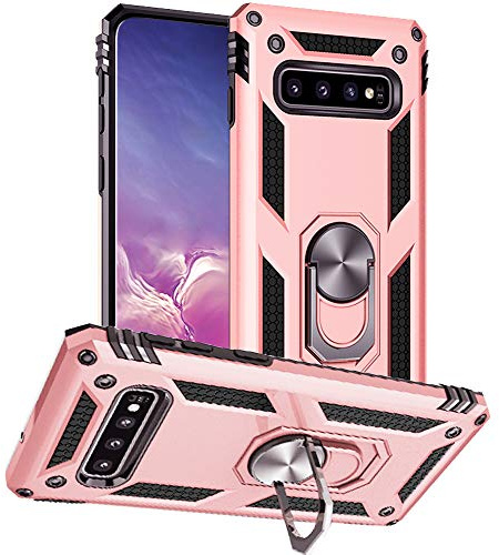 Hülle für Samsung Galaxy S10 Handyhülle, Galaxy S10 Hülle Stoßfest Schutzhülle Mit Ring Standfunktion Case Cover für Samsung Galaxy S10 (Samsung S10 Hülle Roségold)