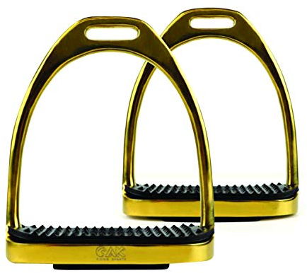 AK Steigbügel aus Edelstahl mit schwarzen Trittflächen (Gold, 10,7 cm)