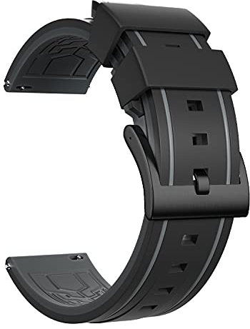 ULLCHRO Uhrenarmband Ersatzarmband Gummi Armbanduhr Wasserfest Bicolor 20 22 24 26 mm Kautschuk Uhrenband mit Gebürstete Edelstahl Wölbung 20mm Grau Schwarz