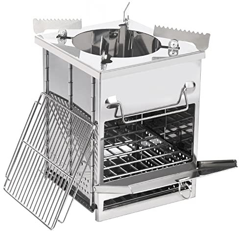 REDCAMP Wood Burning Camping Stove Folding with Pot Stand, Large Portable Stainless Steel 304# Grill Backpacking Stove for Hiking Picnic Cooking Outdoor