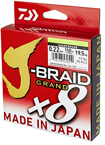 Daiwa J-Braid Grand x8E 0.10mm, 7.0kg/15.0Lbs, 2700m, Chartreuse, Geflochtene Angelschnur, 127697-310
