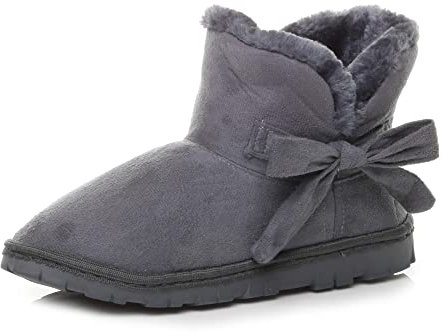 AJVANI Flat Pull on Cosy Fur Lined Ankle Boots Booties Slippers Size 6 39 Grey
