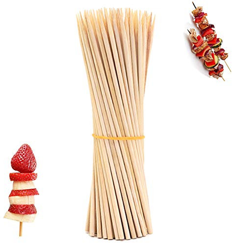 oujilet Bamboo Sticks for Grill, 50Pcs 8 inches Natural Barbecue Skewers Campfire Fondue Stick for Kebab, Appetizer, Chocolate Fountain, Marshmallow Roasting, Sausage, Fruit Party Gathering Places