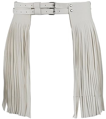 TACKTIMES Kunstleder Bund Fransen Rock Leder Damenrock Lederrock Pencil Skirt Quasten für Festival Party Clubwear (Einheitsgröße, Weiß)