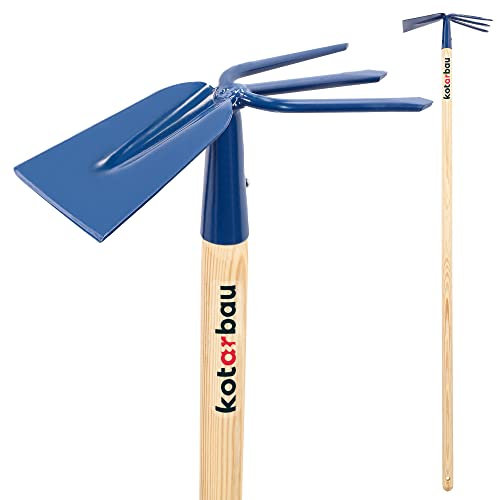 KOTARBAU® Zappa a Doppia Punta 120mm con 3 Denti Zappa da Giardino con Manico in Legno 120cm Strumento da Coltivazione del Terreno Zappa con Testa in Acciaio Strumenti Manuali Attrezzi