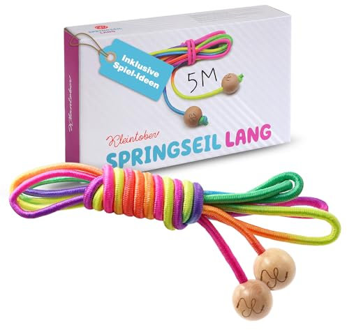 KLEINTOBER Premium Springseil Kinder I mit Spielideen für Seilspringen I Mitgebsel Kindergeburtstag I Springseil lang I Outdoor Spiele I 4, 6, 8, 10 Jahre I Kleine Geschenke für Kinder