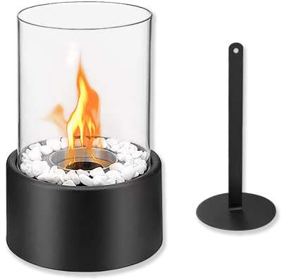 Froadp Bioethanol Tischkamin aus Gehärtetes Glas und Edelstahl Ethanol Kamin für Indoor und Outdoor Modernes Tischfeuer Ethanol Kamin für Balkon Garten Esstisch Zimmer Deko (Runden, ø16x27cm)