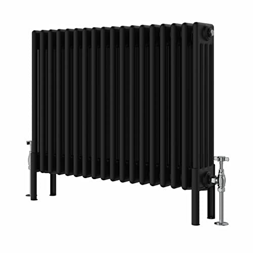 WarmeHaus 600x830mm Horizontal Traditional 4 Column Black Radiator | Cast Iron Style, Central Heating, Bathroom Kitchen Living Room Rad, Designer Wall Mounted Column Radiator