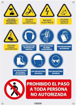 Oedim Lot de 5 panneaux de signalisation pour travaux 70 x 100 cm, fabriqué en toile PVC Frontlit 450 g