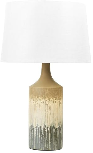 Beliani Tischlampe Keramik Lackiert Basis Leinwand Schirm Wohnzimmer Beige und Grau Calvas