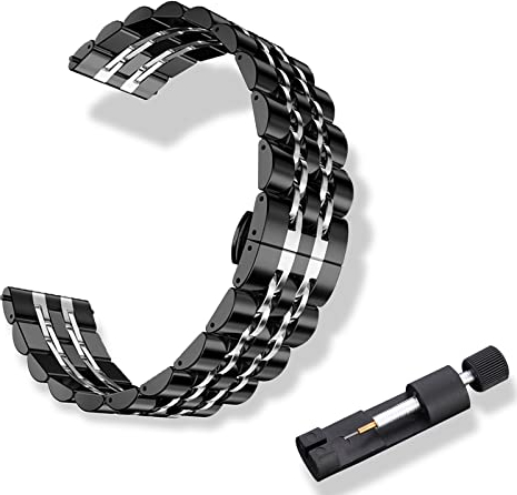 RoYiio Edelstahl Armband für Anstoßbreite 22mm, ErsatzArmband mit Schnellverschluss, Schön Poliert, Metallband für Damen und Herren - Schwarz Silber