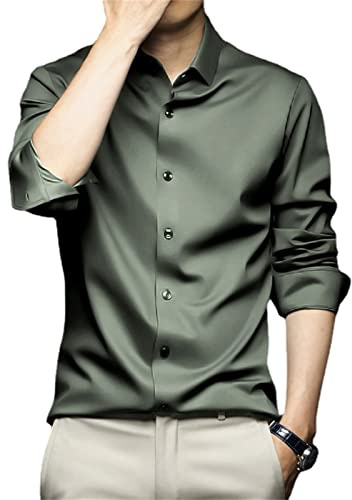 MAOAEAD Herren Stretch Knitterfreie Hemden Gemütliches seidiges Langarmhemd Klassisch Slim Fit Bügelfrei Business Formal Tops