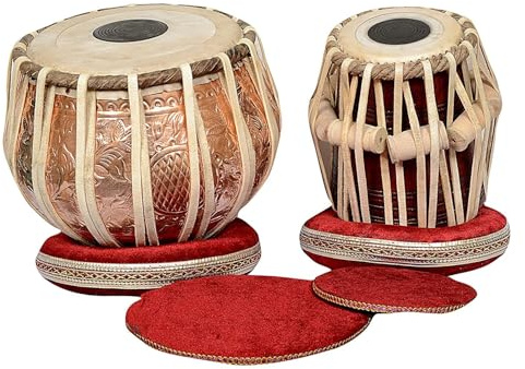 Tabla Drum Set by Devyoms Professional 3,5 kg Kupfer Bayan - Designer Carving Sheesham Tabla Dayan gepolsterte Tasche Buch Hammer Kissen Bezug Tabla Musikinstrument (PDI-CJH)