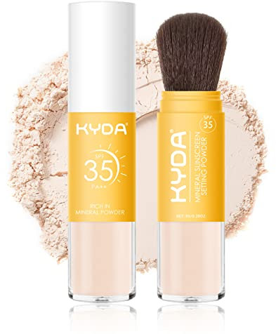 KYDA Mineral Sunscreen Setting Powder for Face & Scalp, SPF 35, Transluzent, Mineral Brush Powder, Oil Control Natural Matte Finish, Lasting Lightweight Breathable, All Skin(#01Translucent)