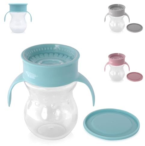 Baby Care taza para sorber 360 grados, a prueba de fugas, 270 ml, a 12 meses, color:azul