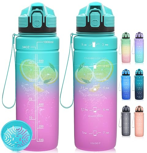 Dosurer Trinkflasche, 1l, 700ml, 500ml Trinkflasche Kinder Auslaufsicher, Wasserflasche mit Motivierender Zeitmarkierung, BPA Frei Tritan Sportflasche für Schule, Sport, Fahrrad, Arbeit, Fitness