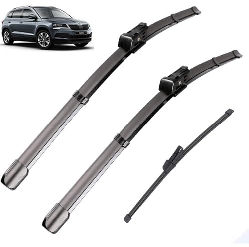 Escobilla de limpiaparabrisas compatible con Skoda Karoq NU7 SE SE 2017 2018 2019 2020 2021 2022 2023 Parabrisas delantero trasero Cepillo Ventana 261813 (Color : Front Rear, Size : LHD)