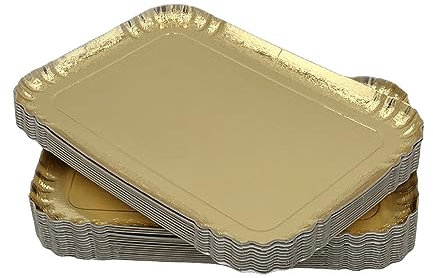 100 Plateaux Traiteur en Carton Finition laquée Or 28x42 cm