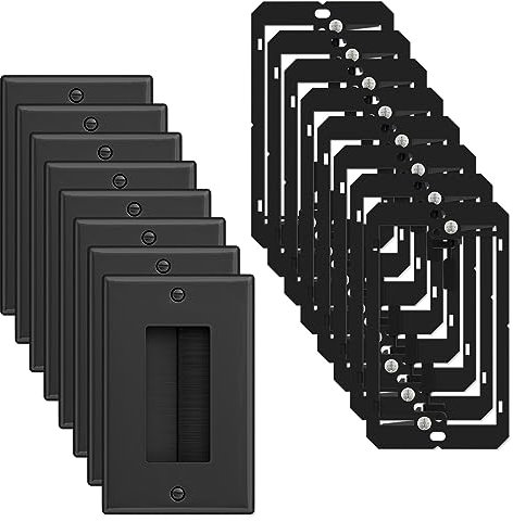 Iwillink (8 Pack) Brush Wall Plate with Low Voltage Mounting Bracket, Cable Pass Through Insert for Wires, Single Gang Cable Access Strap, Wall Socket for HDTV, Home Theater Systems - Black