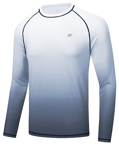 Huayuzh Mens Swim Top Rash Guard Long Sleeve UPF 50+ Quick Dry Breathable Running Sport UV Sun Protection Swimming Shirts White Gradient Grey 6XL