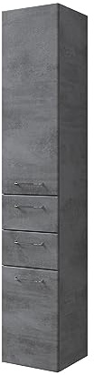 Pelipal Badezimmerschrank Quickset 945 in Oxid Dunkelgrau, 35 cm breit | Hochschrank mit 2 Türen, 2 Schubkästen und 3 Einlegeböden