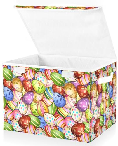 Mnsruu Oster-Aufbewahrungskörbe, zusammenklappbare Aufbewahrungskörbe mit Deckel, Ostereier, bunte Aufbewahrungsboxen, Kleiderkörbe für die Organisation