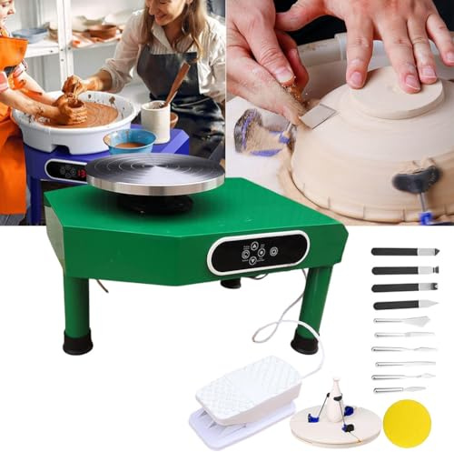 BrightFootBook 25cm Pottery Wheel Ceramic Machine with Foot Pedal & Lcd Screen & Adjustable Turntable Clamp - Electric Pottery Machine for Pottery Studios, Diy Projects, and Pottery Schools,Green