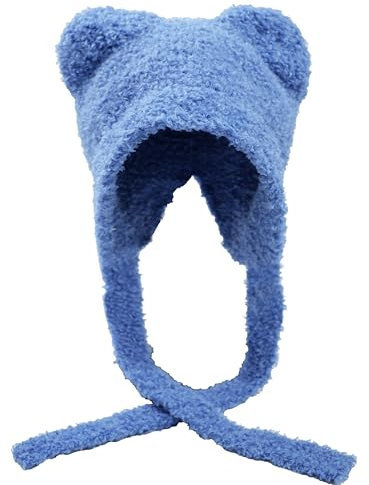 DOFOTAWN Wintermütze mit niedlichen, superweichen Bärenohren, Strickmütze, Ohrenklappe, Häkelmütze, Blau, Einheitsgröße
