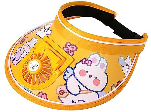 harayaa Kids Summer Fans Hat Sun Hat Built in Fan USB Rechargeable Large Brim Breathable Outdoor Sun Visor Fan Hats Mini Fan Hat for Hiking Travel, Yellow