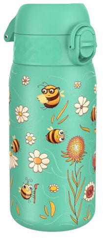 ION8 Gourde Isotherme Enfant, Inox, 320ml, Anti-Fuite, Facile à Ouvrir, Verrouillage Sécurisé, Lavable au Lave-Vaisselle, Poignée de Transport, Durable, Acier Inoxydable, Motif 3D Les Abeilles