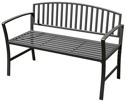 MMOU Gartenbank Metall Parkbank Wetterfest Sitzbank Mit Rückenlehne Armlehne Eisenbank Ruhebank Retro-Stil Gartenmöbel Stahl Gusseisen Bank Für Garten Park Balkon, Schwarz, CUILING