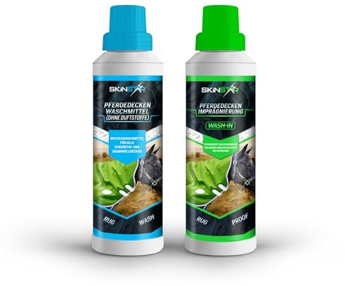 SkinStar Pferdedecken-Waschmittel ohne Duftstoffe + Wash-In Imprägnierung Doppelpack je 500ml