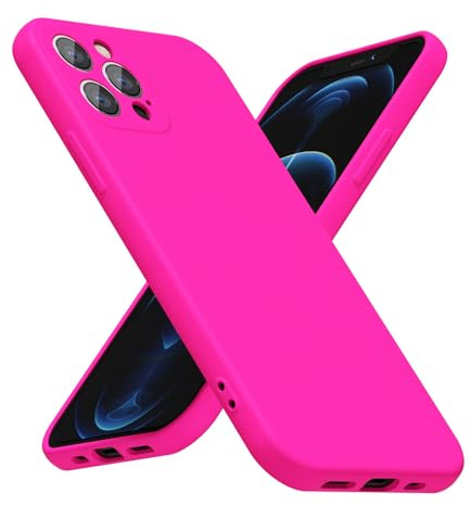 LoeoeL for iPhone 12 Pro Max Phone Case Silicone, Fluorescent Neon Hot Pink Bright Color Matte TPU, Minimalist Ultra Thin Slim Soft Rubber Gel Girly Cute Case for Women Men, Camera Cover Protection