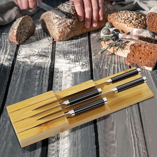 GUOMIS Inserto Portacoltelli da Cassetto in bambù,Portacoltelli organizzatore,portacoltelli da cassetto,Per la cucina e i cassetti (36 cm*10,5 cm*4,5 cm), in legno di bambù.