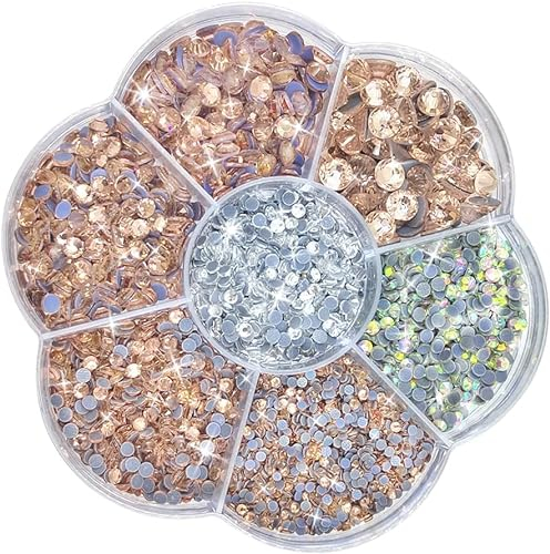 Liliume 5000pcs Hotfix Rhinestones Champagne Rhinestones 10 Colors 6 Sizes 2mm 3mm 4mm 4.8mm Glass Rhinestones Round Rhinestones for Clothes Shoes and DIY Crafts(Champagne)