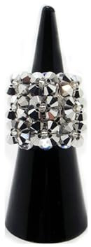 Anillo cuadrado de cristal austriaco de alta calidad de color plata y cristal checo de color transparente con aro elástico, muy elegante y llamativo