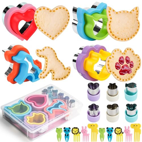 Sandwich Cutter and Sealer with Storage Case, Sandwich Maker, 24 Pcs Crustless Sandwich Cutters for Kids Lunch & Bento Box Accessories, Decruster Sandwich Maker Bread Cookie Cutters for Kids